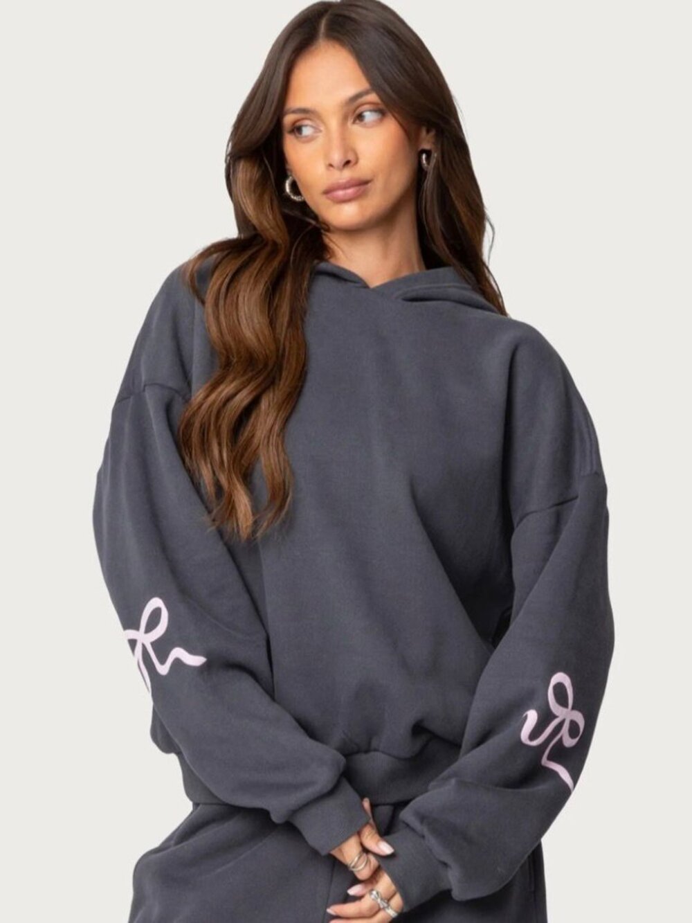 Edikted Bonney Bow Detail Hoodie Grey L New